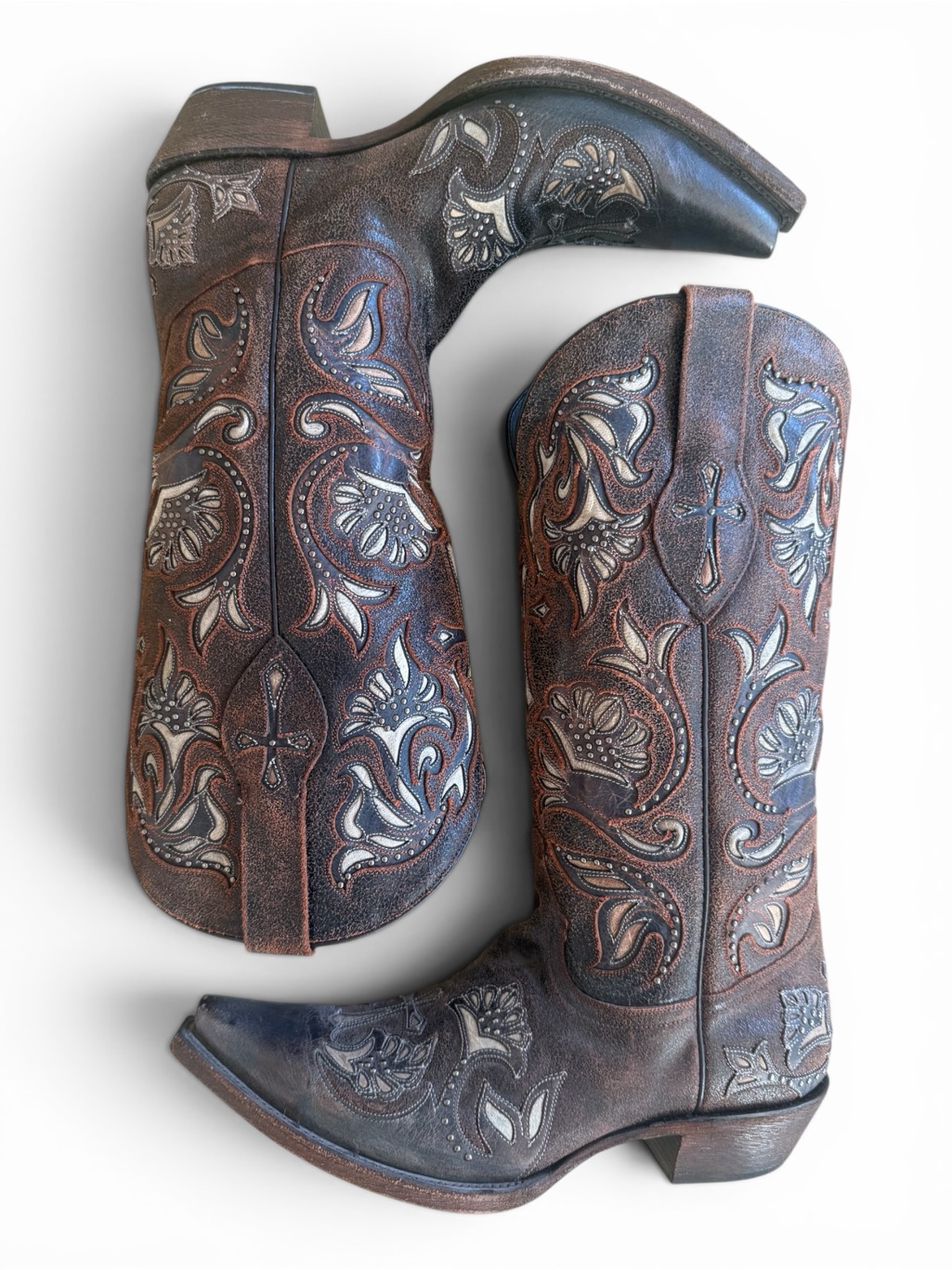 Black Star Boots âTrinityâ Brown Leather Western Boots With Inlay